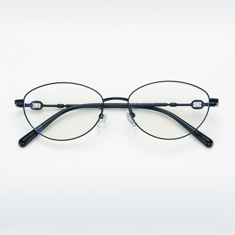 Spykay™ EG26731 Fashion Lightweight Oval Titanium Frame Anti-blue Light Pearl Decor Glasses