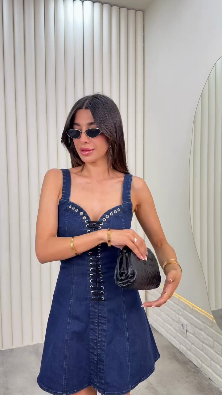 Dark Blue Denim Lace - up Mini Dress