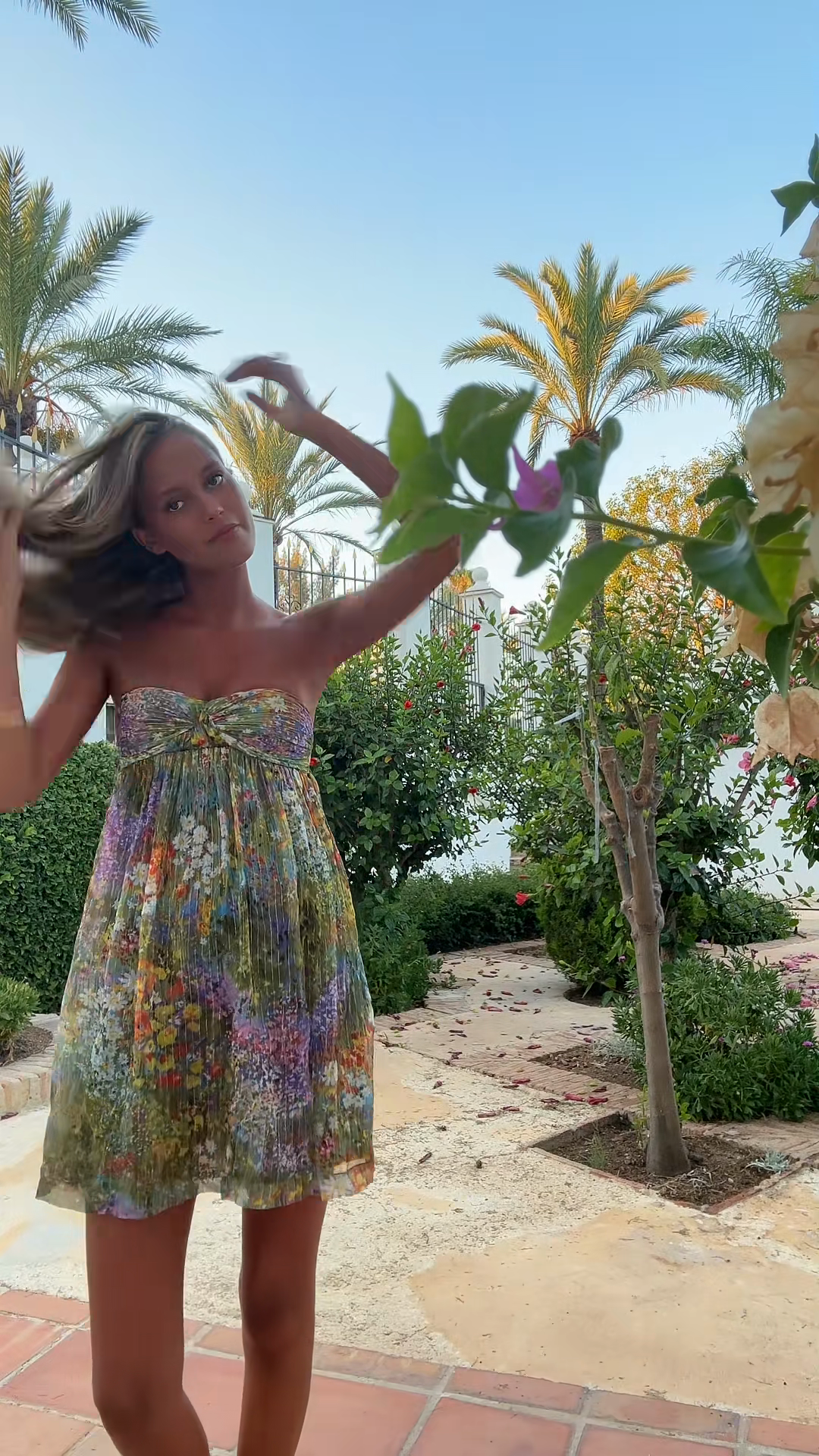 Multicolored Floral Print Strapless Mini Dress