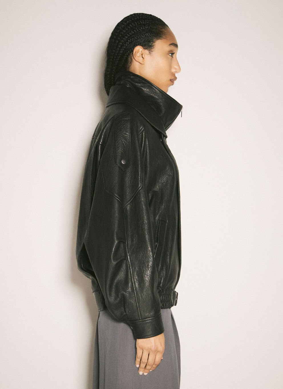 Black Asymmetric Leather Jacket with Belt