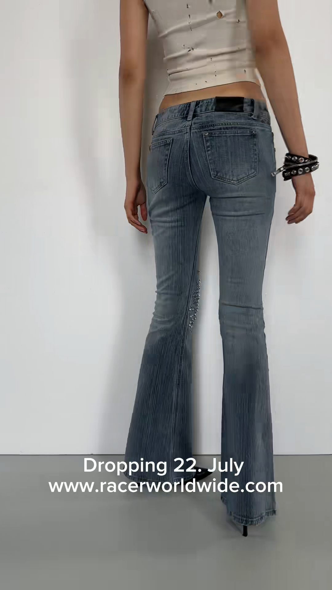 Low - Rise Flared Rhinestone - Embellished Jeans