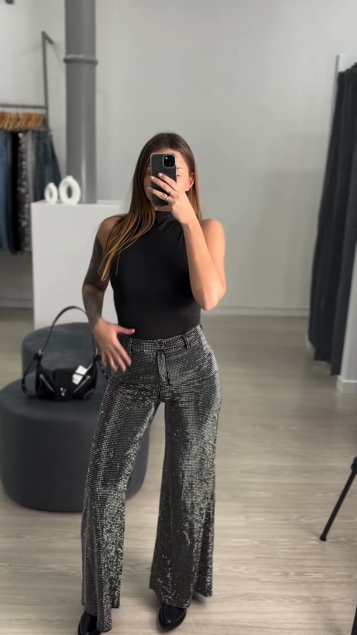 Silver Sequin - Embellished Flared Jeans