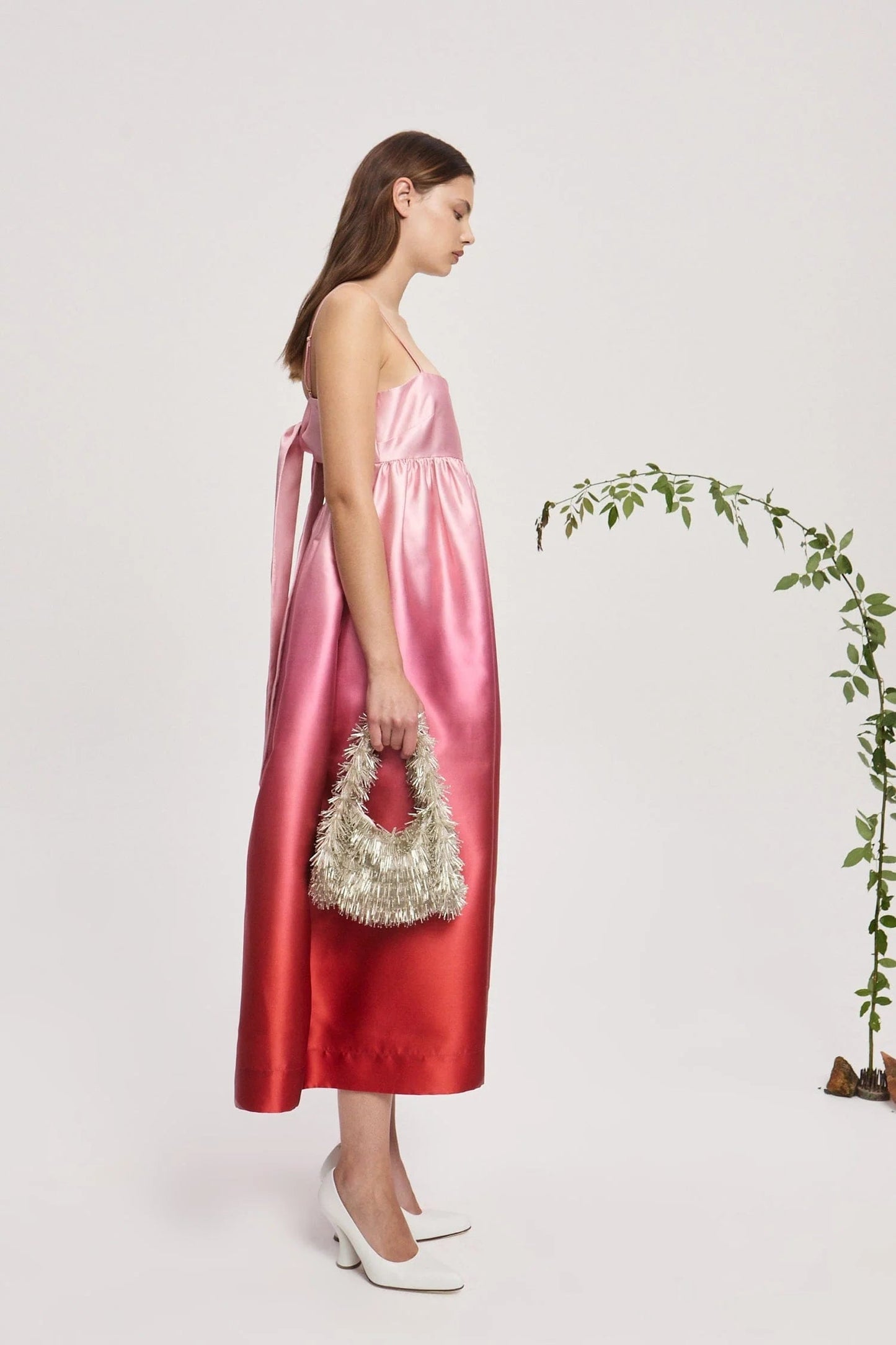 Pink to Red Ombre Satin Maxi Dress