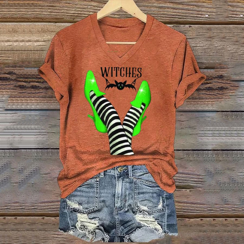 Classic Ruby Shoes Halloween Witch Legs Painting V-Neck T-Shirt