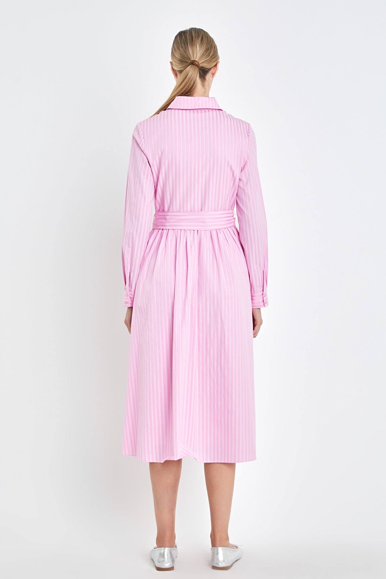 Pink Striped Shirt Dress with Belt