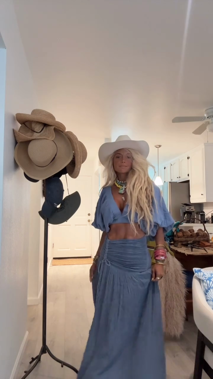 Light Blue Cropped Top and High - slit Skirt Set