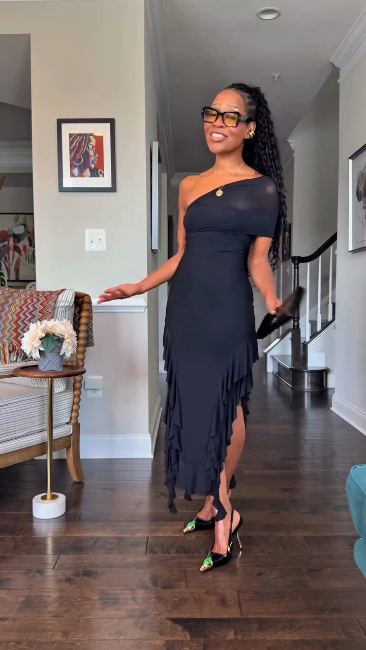 One - shoulder Ruffled Midi Dress