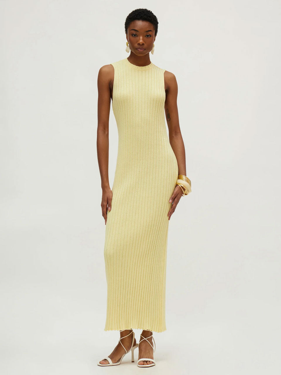 Yellow Ribbed Knit Maxi Dress
