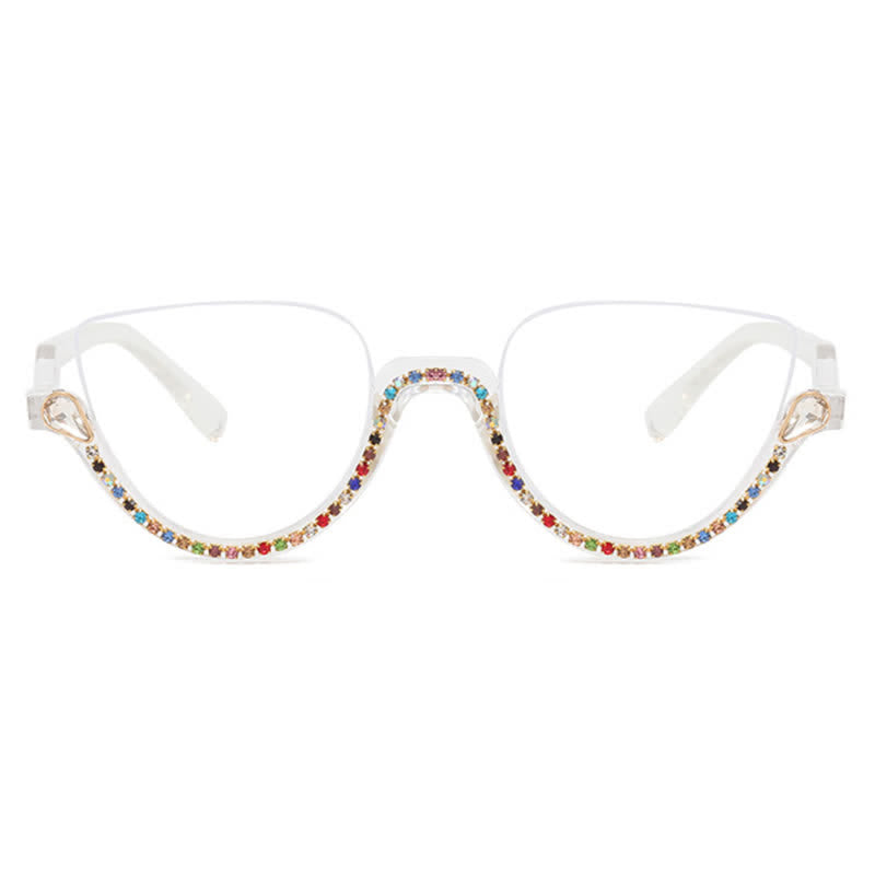 Spykay™ EG26687 Cat-Eye Frame Rhinestone Decor Semi-Rimless Glasses