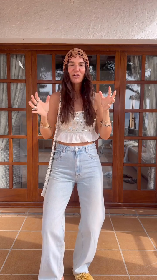 Embellished White Crop Top with Light - Blue Jeans Set
