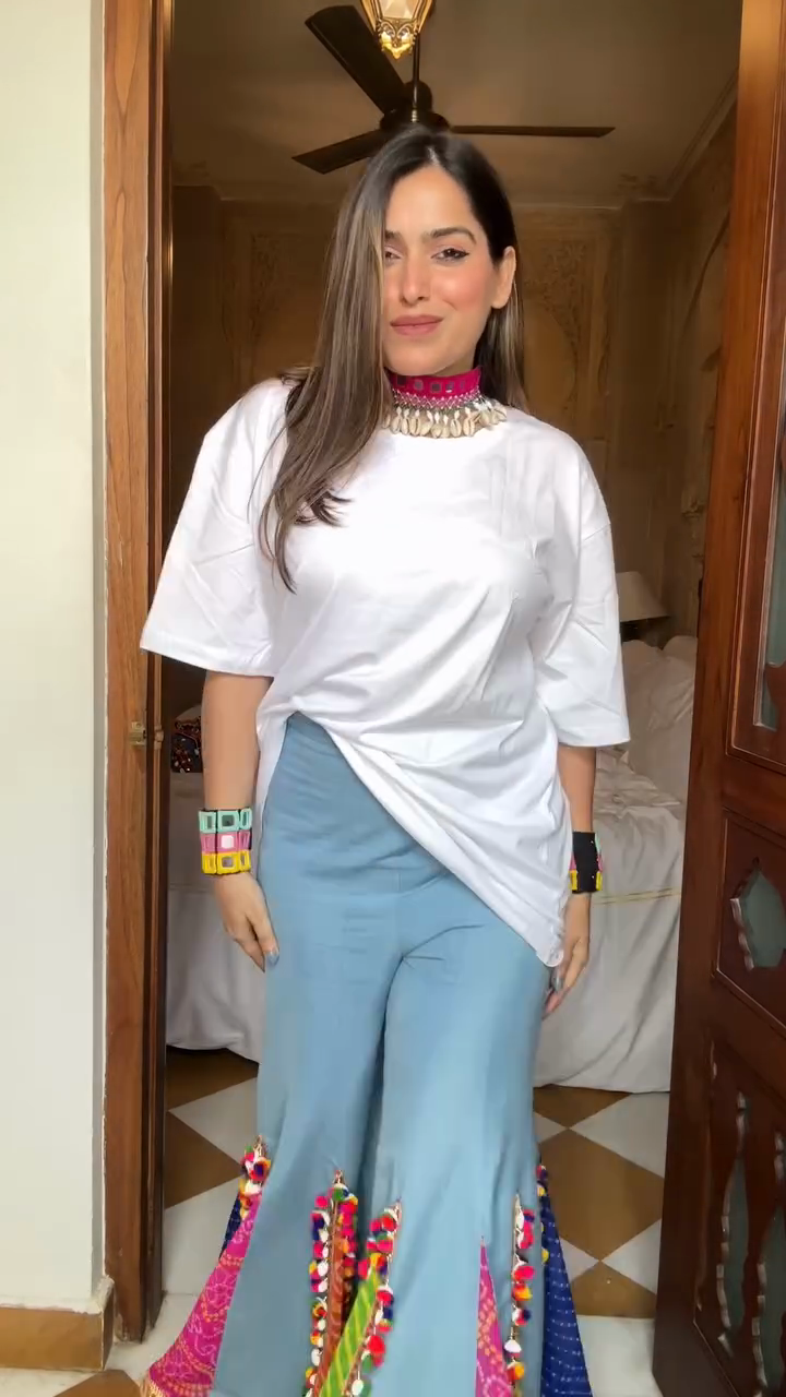 Embellished denim maxi skirt