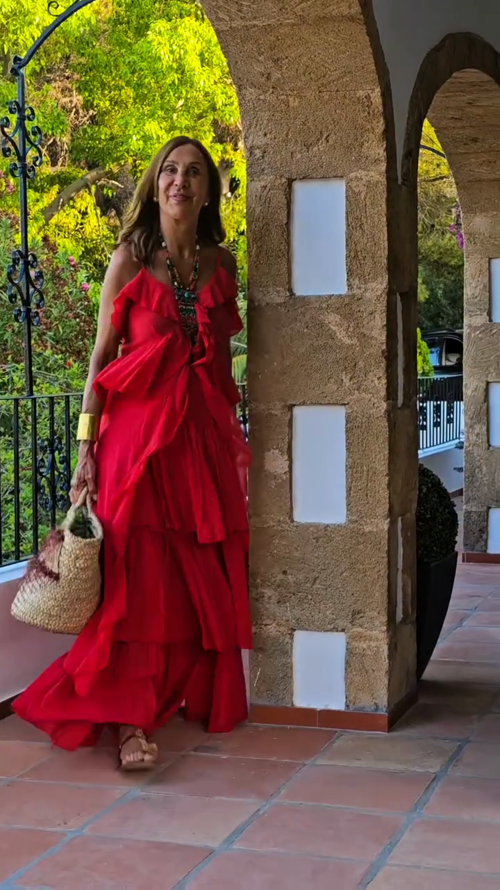 Red Tiered Ruffle Maxi Dress