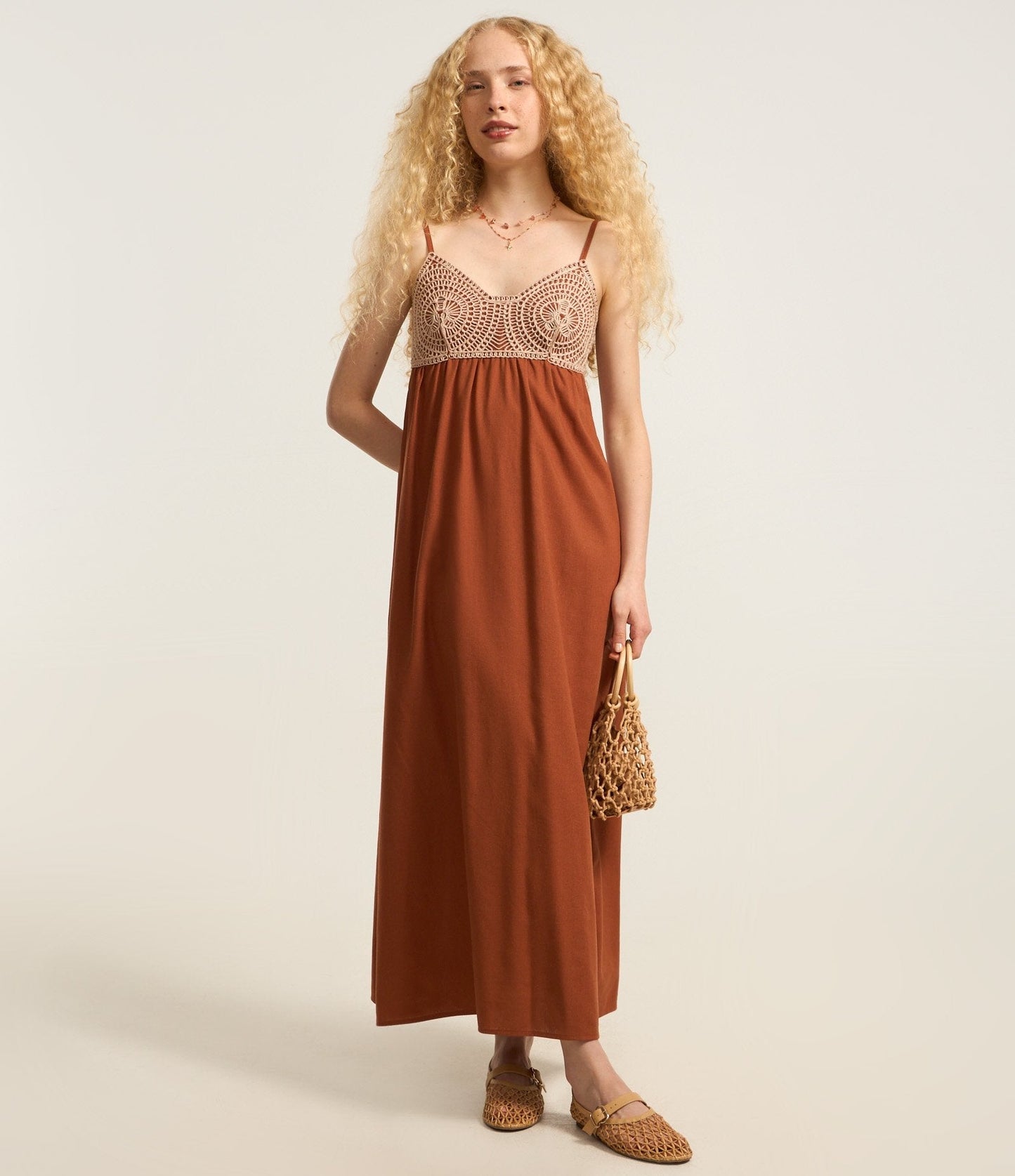 Rust - Colored Crochet - Top Maxi Dress