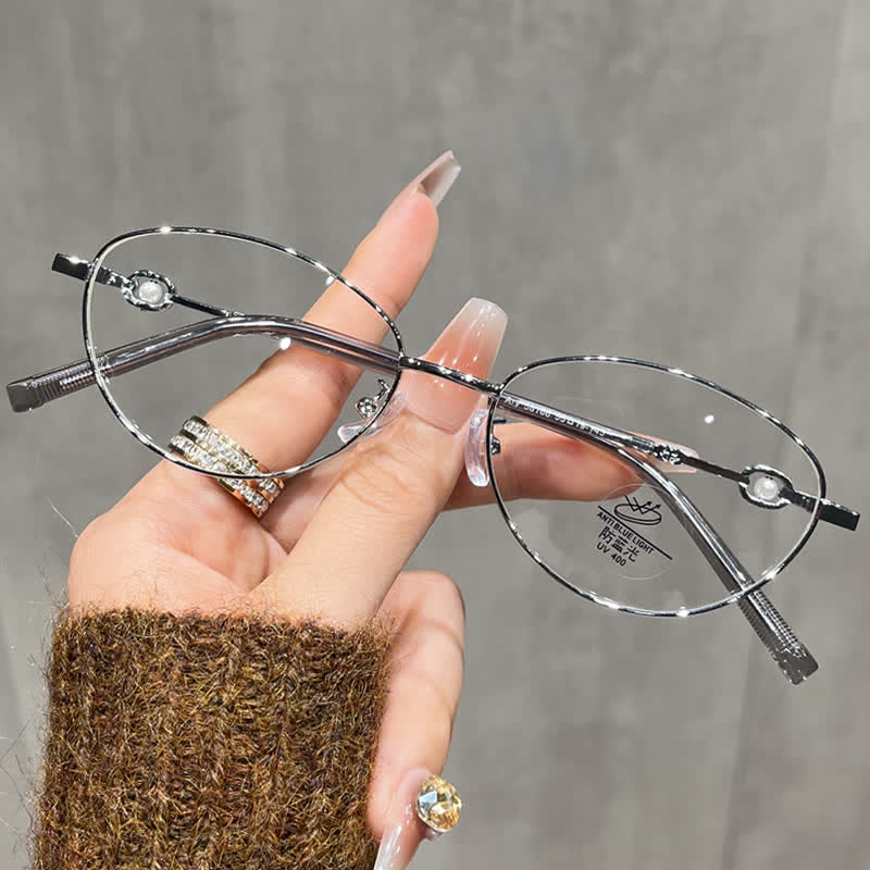 Spykay™ EG26731 Fashion Lightweight Oval Titanium Frame Anti-blue Light Pearl Decor Glasses