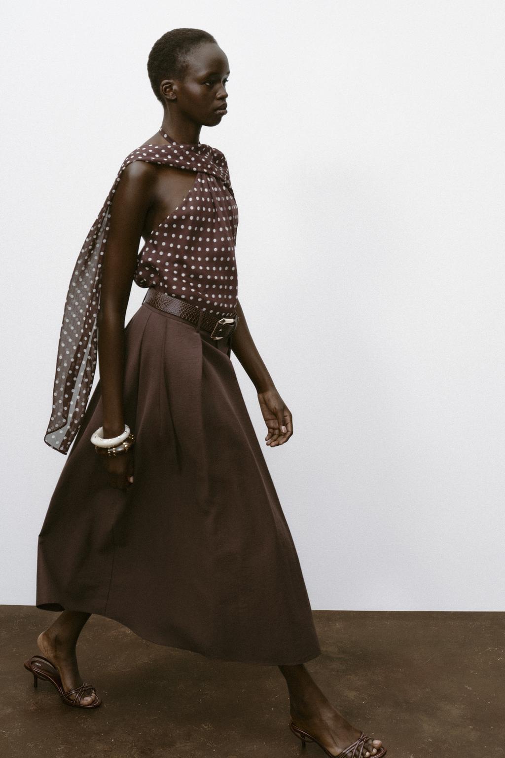 Polka - Dot Halter Top and Midi Skirt Set