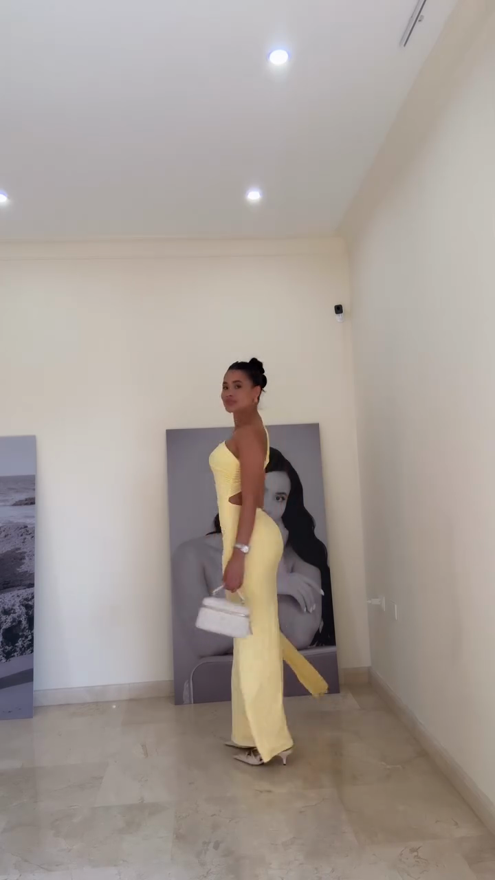 Light Yellow One - shoulder Cut - out Maxi Dress