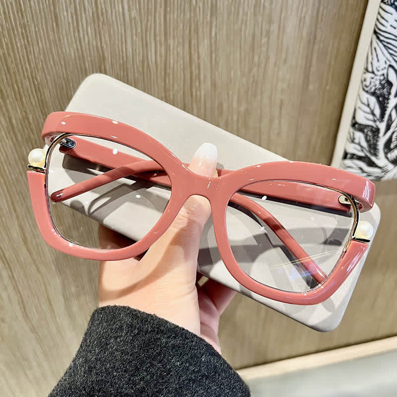 Spykay™ EG26758 Anti-blue Light Pearl Decor Irregular Oversized Eyeglasses