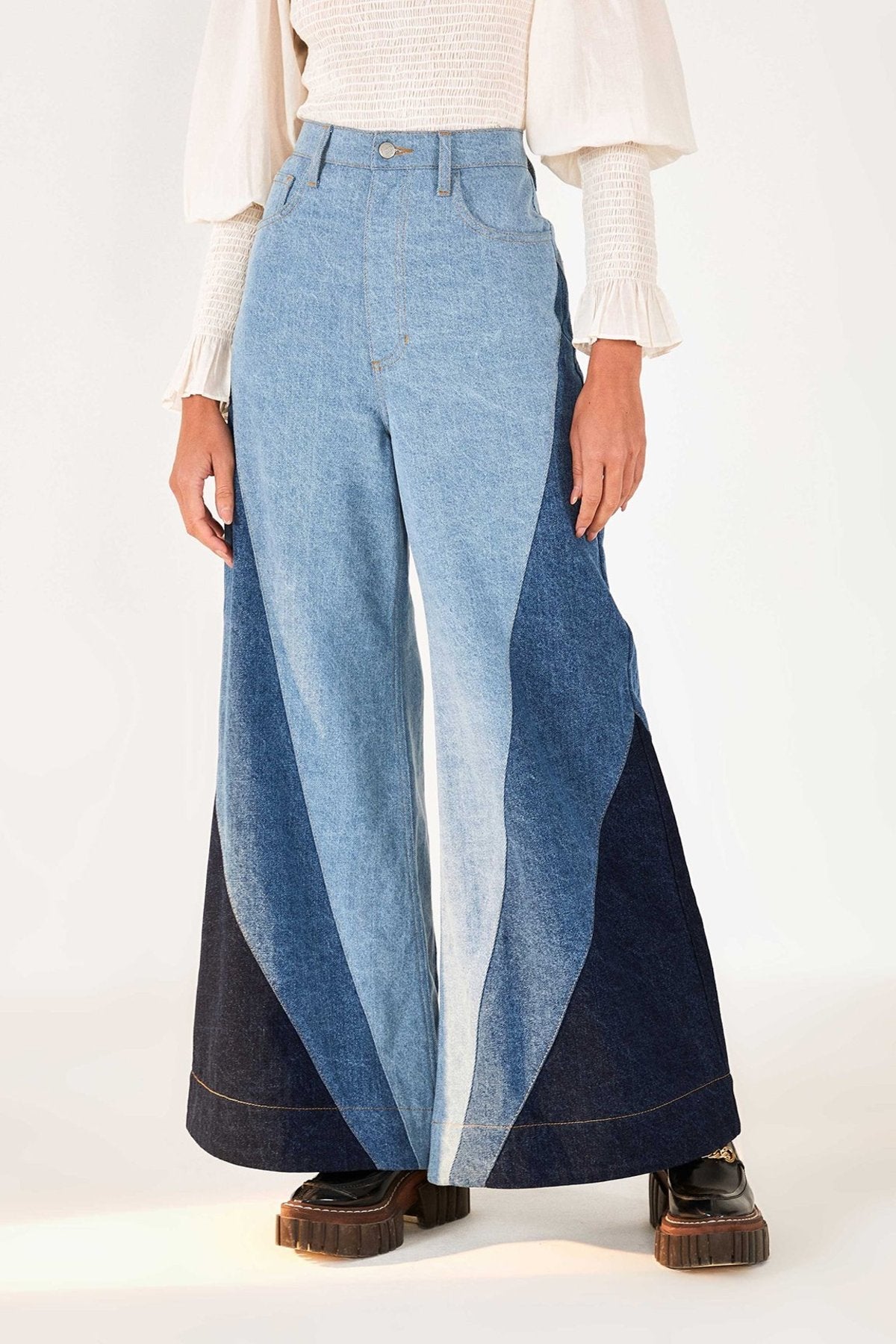 Color - Blocked Wide - Leg Jeans