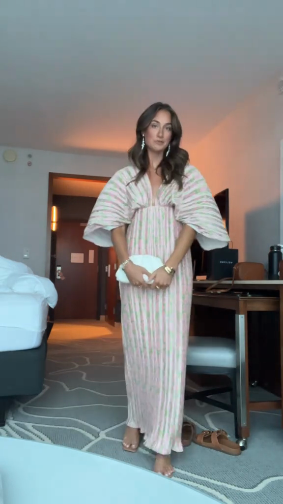 Pink and Green Striped Kaftan Dress