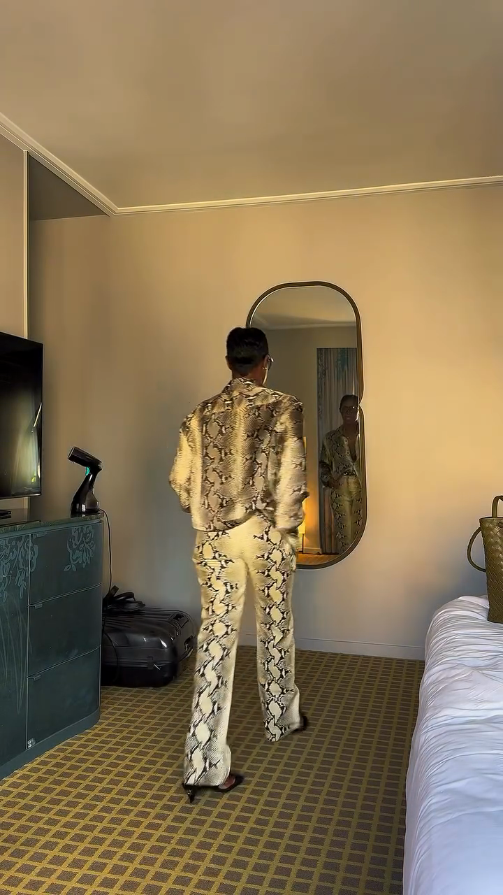 Snakeskin Print Satin Shirt and Pants Set