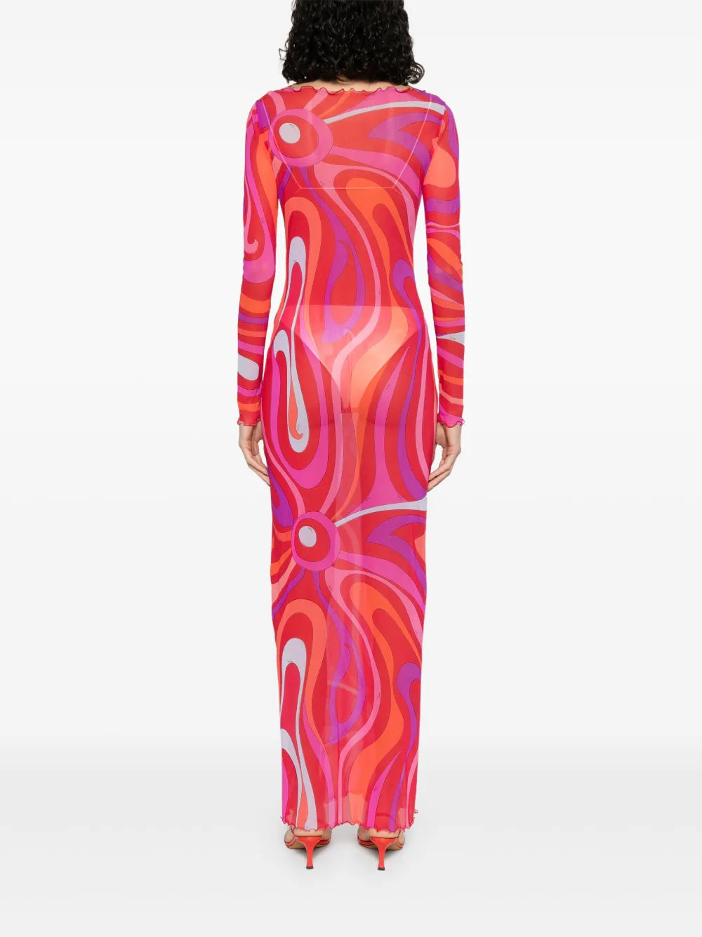 Pink & Orange Swirl Mesh Maxi Dress