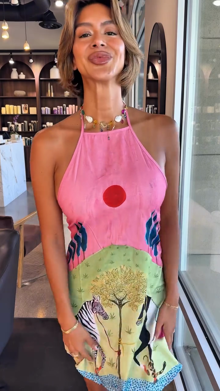 Printed Halter Neck Mini Dress