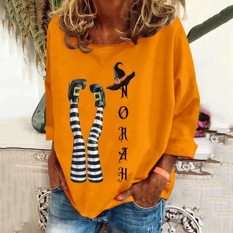 Women's Halloween Witch Pattern Print Long Sleeve T-Shirt