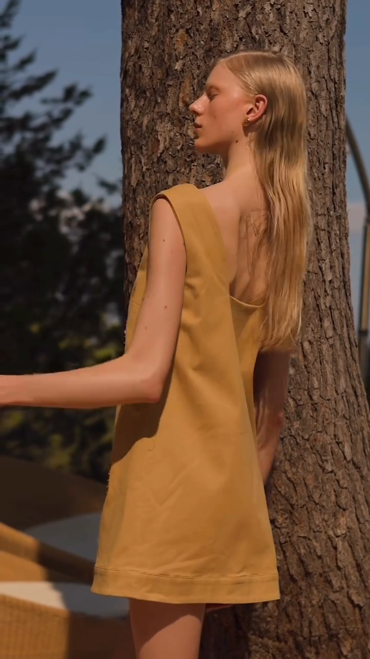 Mustard Yellow Large Circle Hollow Sleeveless Shift Dress