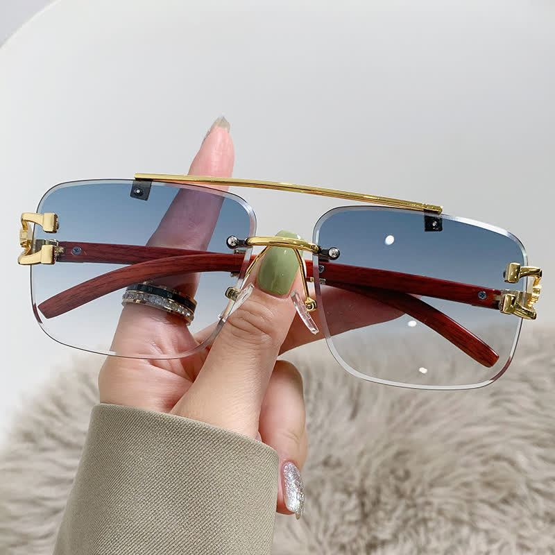 Spykay™ SG60910 Square Frame Leopard Temples Rimless Sunglasses