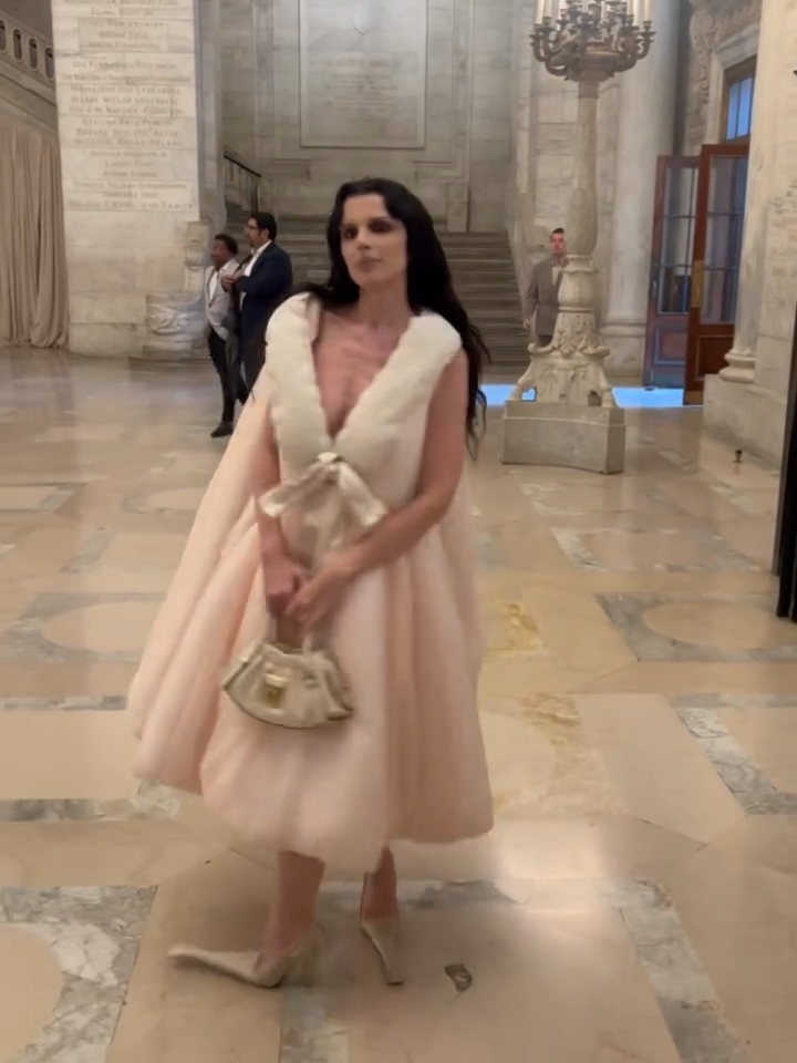 Pink Dress With Cape-Style Overlay and Bow Detail