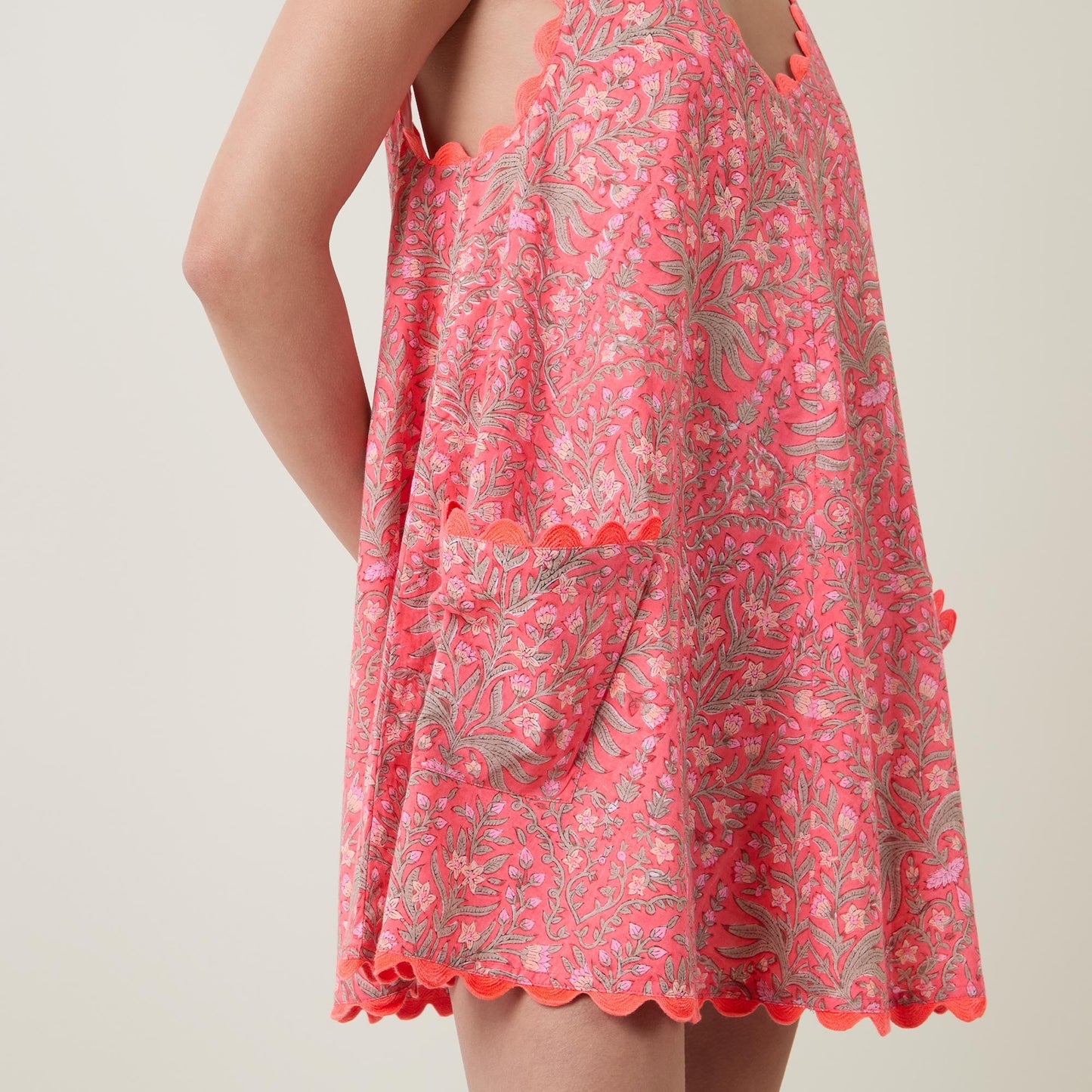 Pink Floral Embroidered Mini Dress