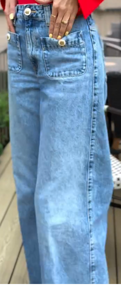 Blue High - Waisted Wide - Leg Jeans