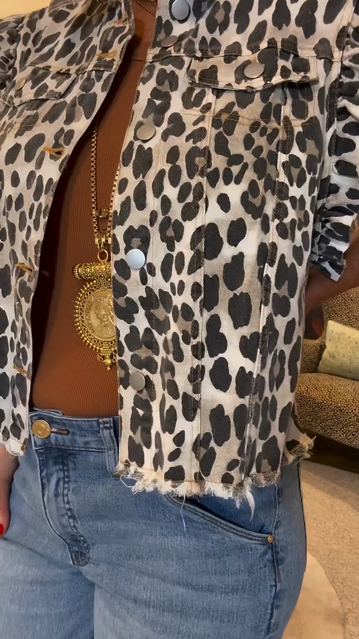 Leopard - Print Sleeveless Denim Vest
