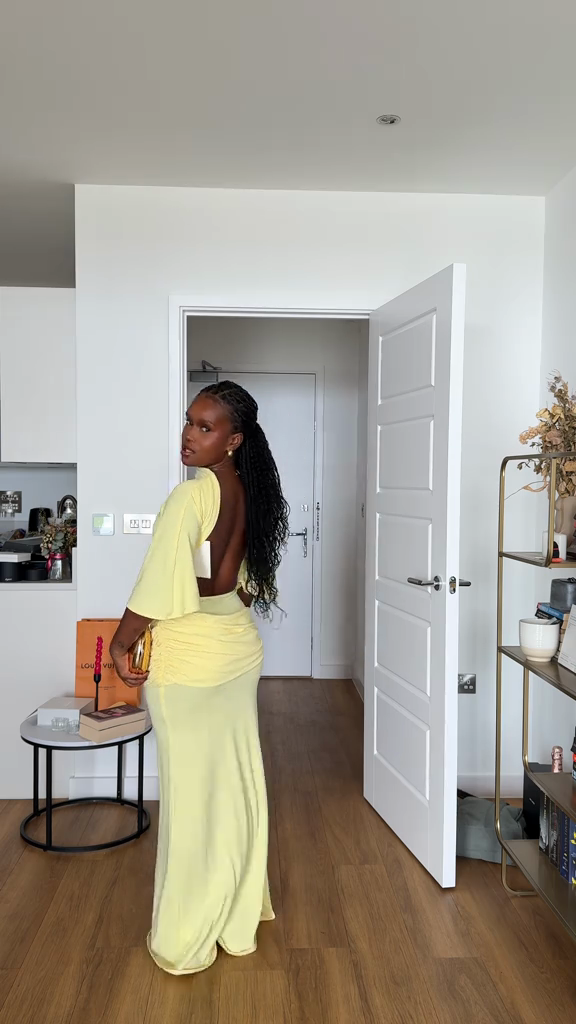 Yellow Draped Maxi Dress with Side Slit