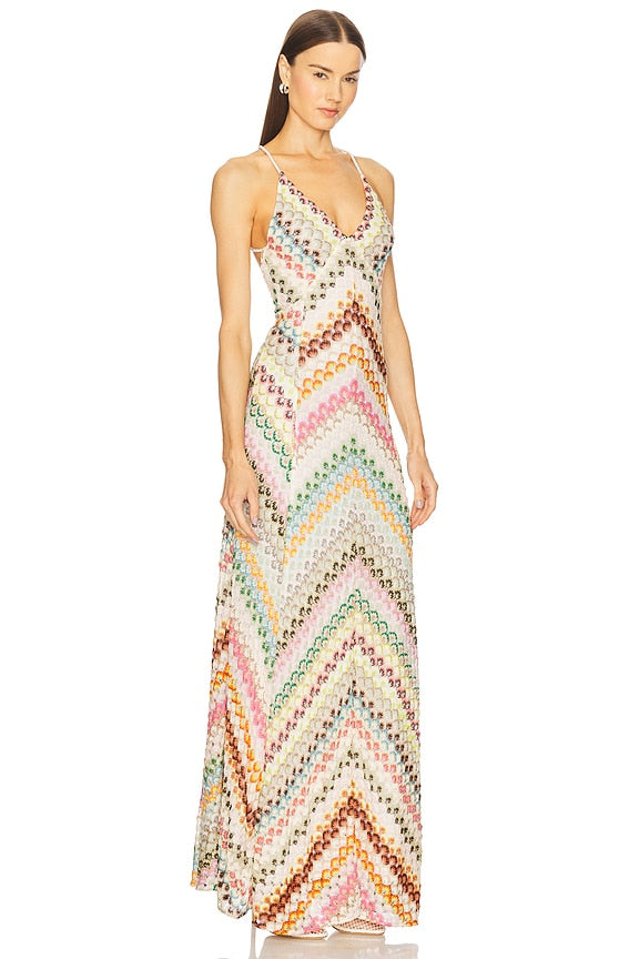 Colorful Chevron - Patterned Maxi Dress