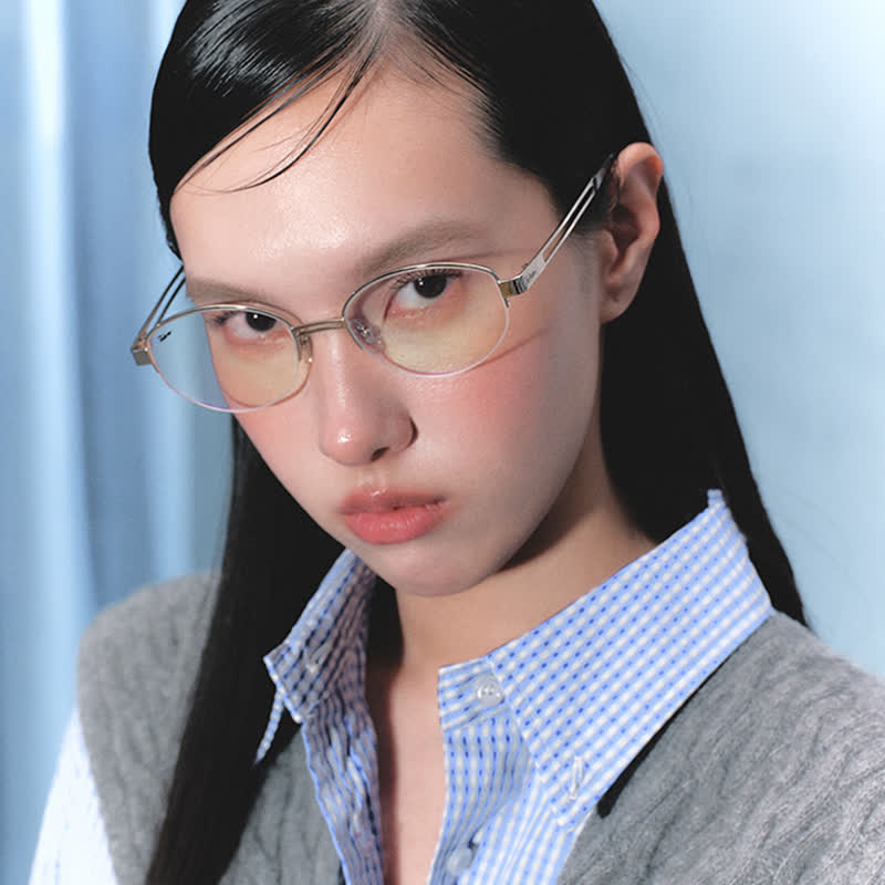 Spykay™ EG26704 Oval Titanium Frame Hollow-out Temples Anti-blue Light Fashion Glasses