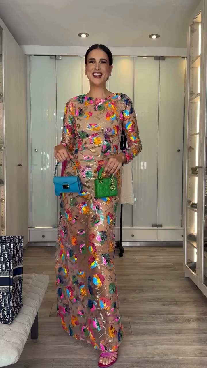 Colorful Floral - Embroidered Sheer Gown