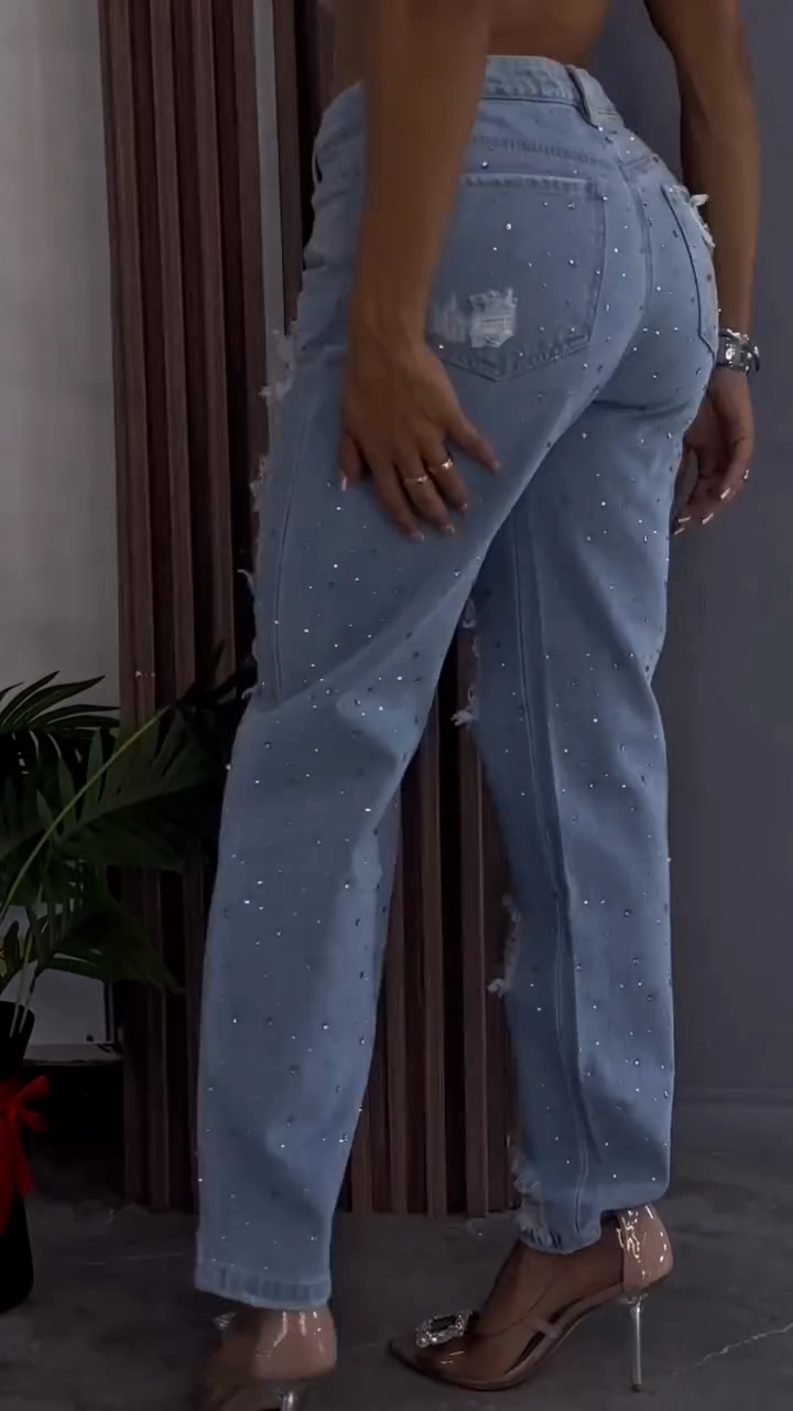 Embellished Distressed Light Blue Jeans