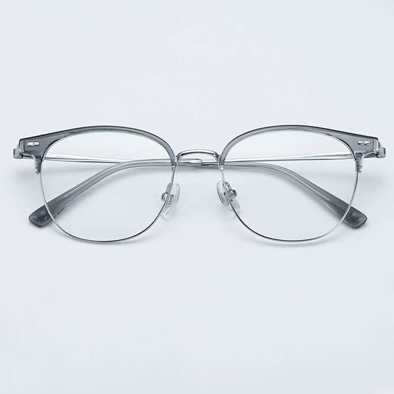 Spykay™ EG26737 Lightweight Round Titanium Frame Anti-blue Light Browline Glasses