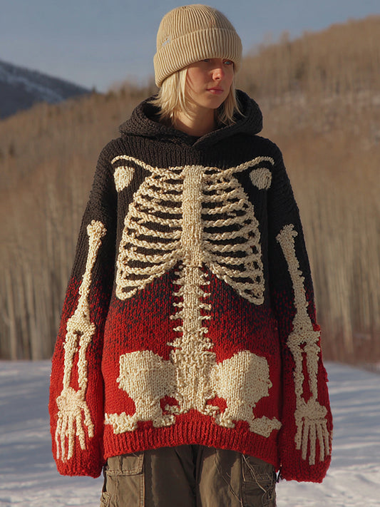 Vintage Halloween Anatomy Gradient Chunky Knitted Hooded Sweater