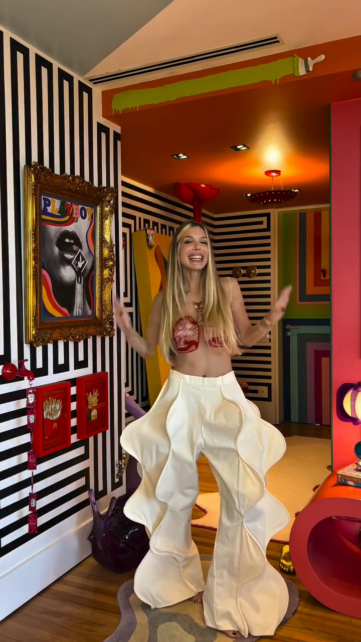 Printed Bodice and Wavy Edges - White Hem Pants Set