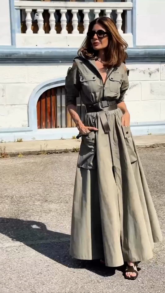 Olive Green Utility Maxi Dress
