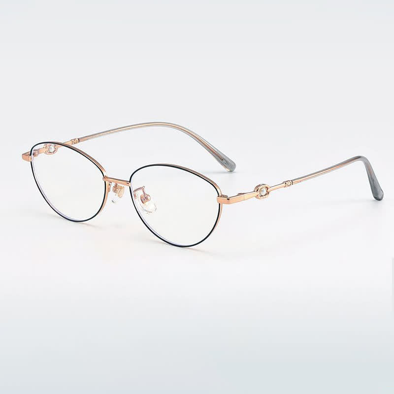 Spykay™ EG26731 Fashion Lightweight Oval Titanium Frame Anti-blue Light Pearl Decor Glasses