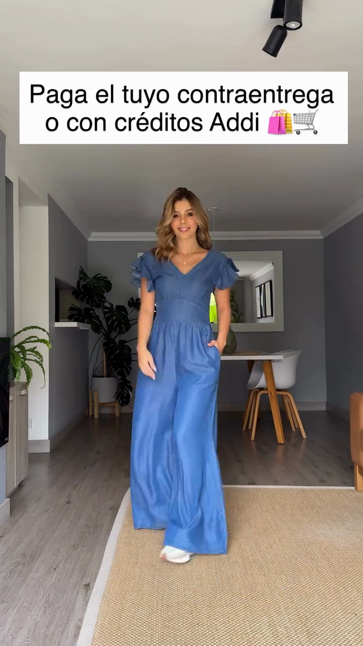 Denim Ruffle - Sleeve Jumpsuit