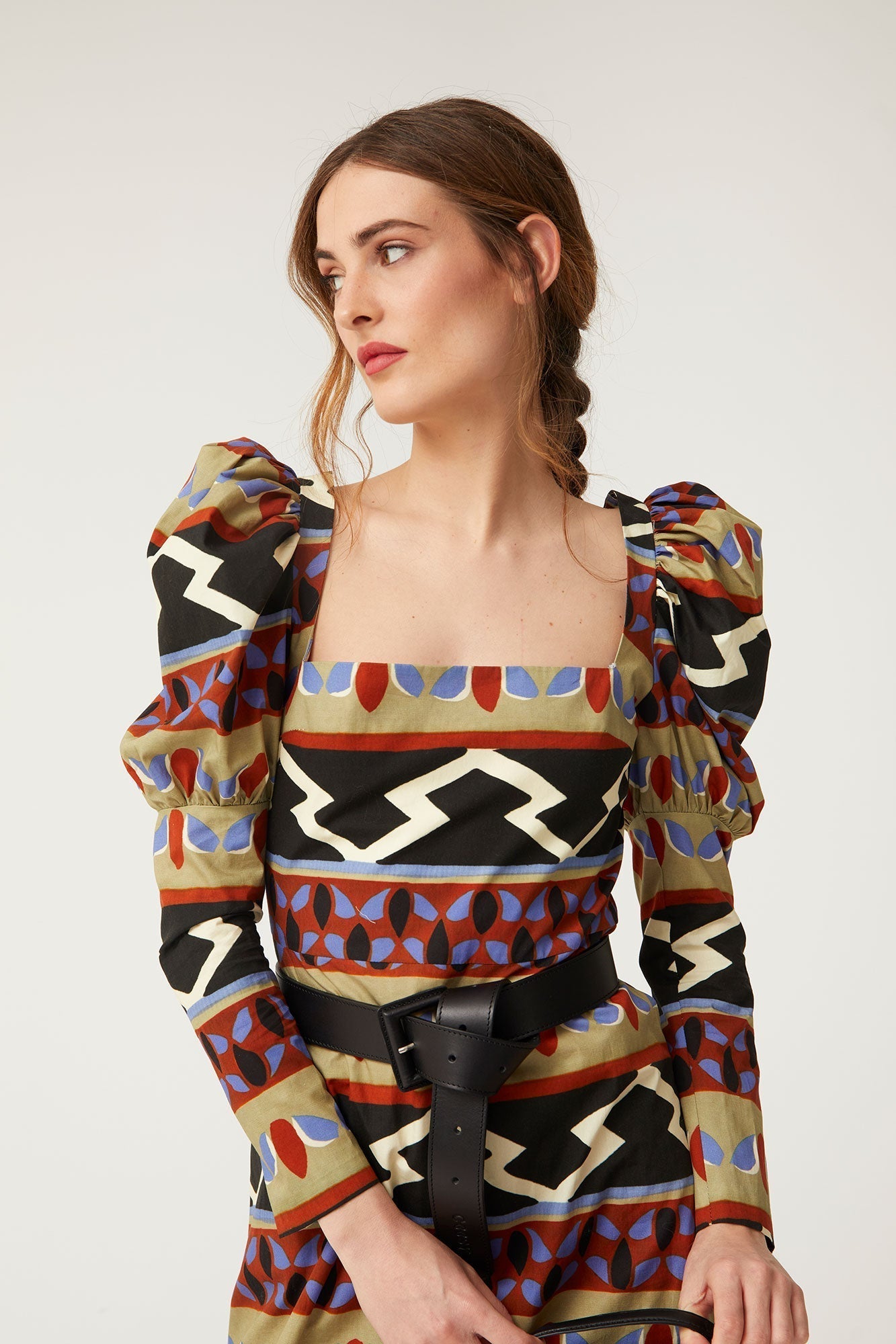 Printed Puff - Sleeve Midi Dress