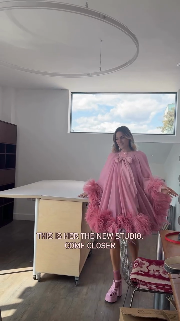 Pink Feather - Trimmed Cape Dress