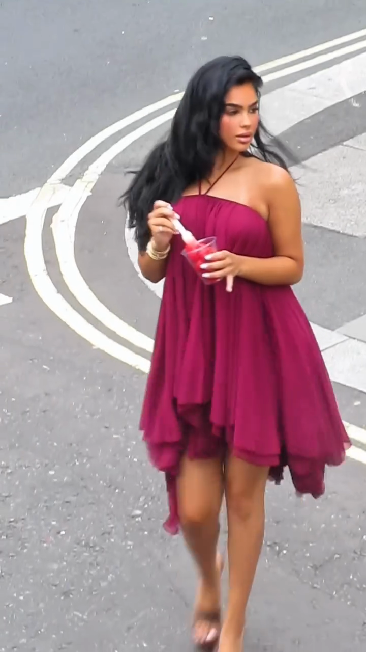 Burgundy Halter - Neck Chiffon Mini Dress
