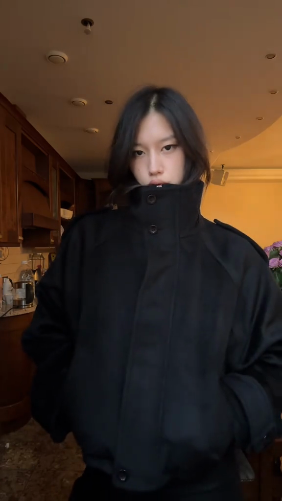 Black High - Collar Button - Up Coat