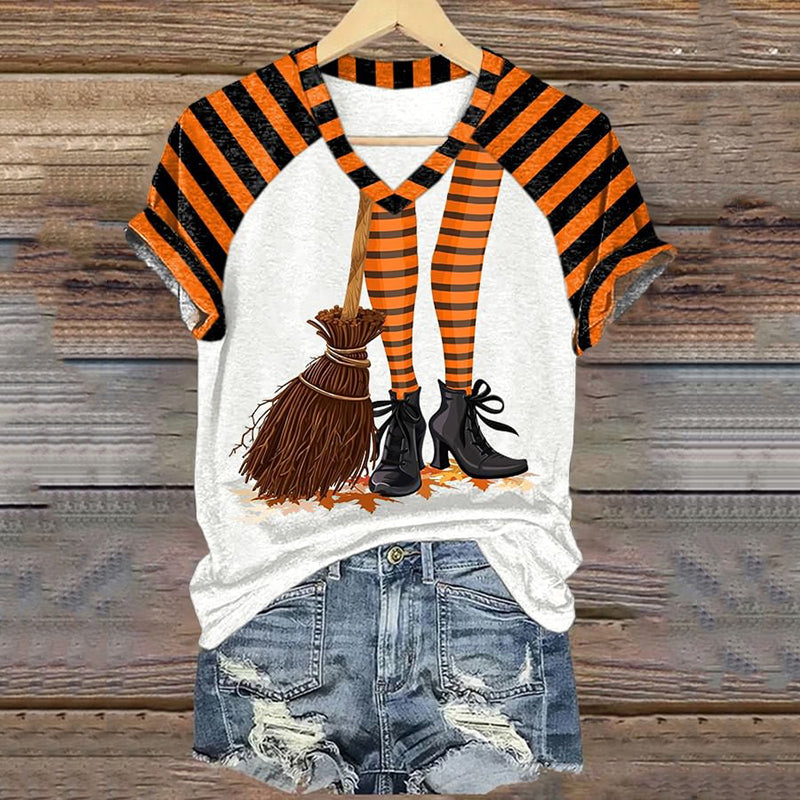 Classic Ruby Red Shoes Halloween Witch Legs Painting V-Neck T-Shirt