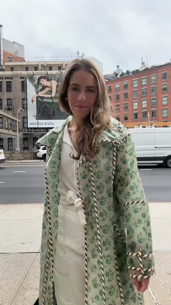 Green Floral - Print Long Coat